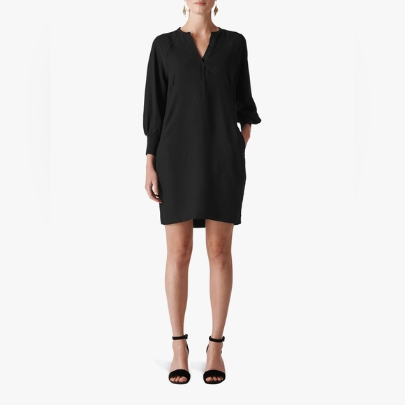 Whistles Dresses & Skirts - WHISTLES Black Cocoon Long Sleeve Ribbed Cuffs Mini Dress